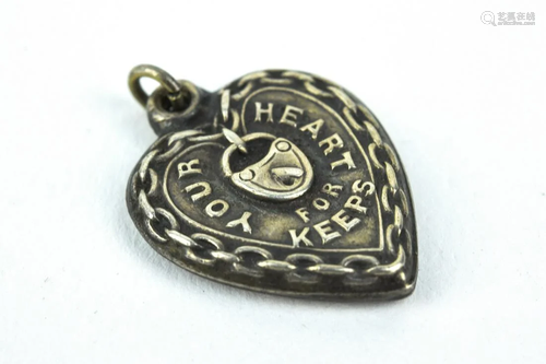 Antique Sterling Silver Padlock Heart Pendant