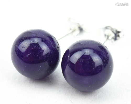 Pair Of Sterling Silver & Amethyst Earrings