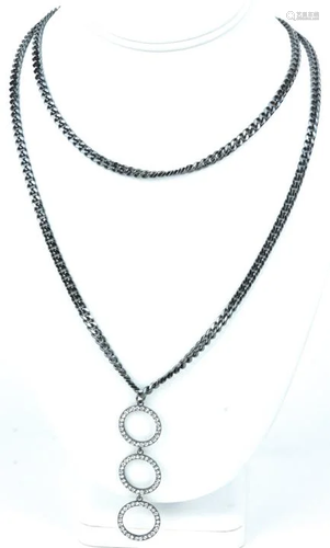 Black Rhodium Plated Necklace w Three Ring Pendant