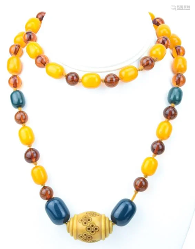 Vintage Hand Knotted Amber Bakelite Necklace