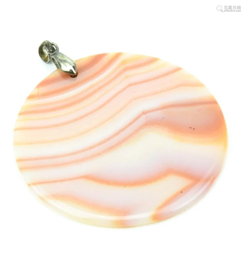 Large Sterling & Banded Agate Necklace Pendant