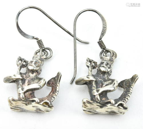 Pair Sterling Silver Mythological Neptune Earrings