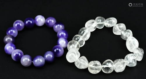 Tumbled Rock Crystal & Lavender Jade Bracelets