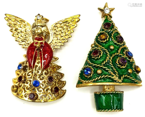 Pair Costume Christmas Brooches Earrings