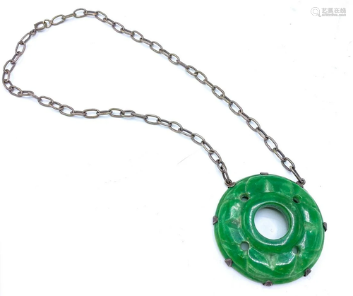 Vintage Carved Malachite Mexican Sterling Necklace