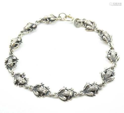 Sterling Silver Articulated Frog Motif Bracelet