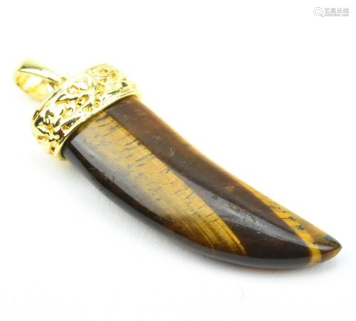 Carved Tiger's Eye Horn Shaped Necklace Pendant