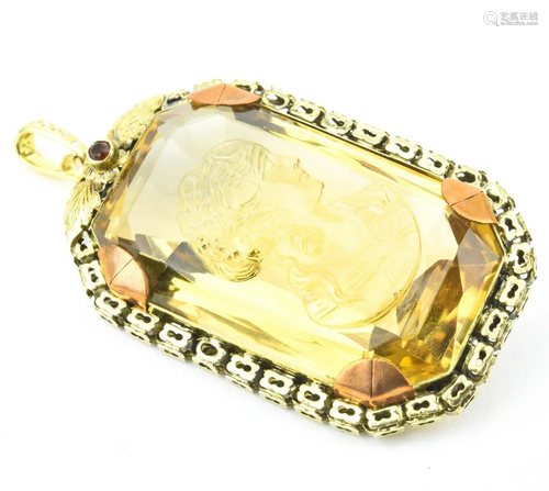 Estate 14kt Yellow Gold Citrine & Diamond Pendant