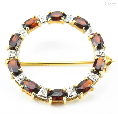 Estate 14kt Yellow Gold Diamond & Garnet Brooch