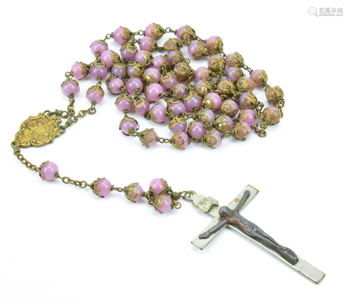 Antique Italian Pink Art Glass Rosary Beads