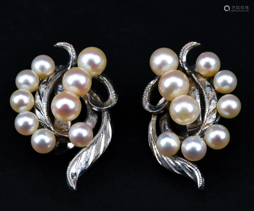 Pair Of Sterling & Cultured Pearl Clip-On Earrings