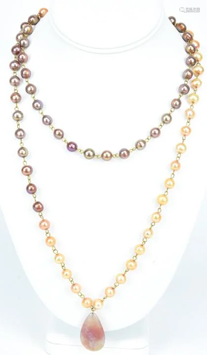 Hand Made Colored Baroque Pearl & Agate Necklace