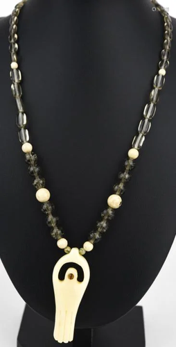 Handmade Smoky Quartz Jasper & Bone Necklace