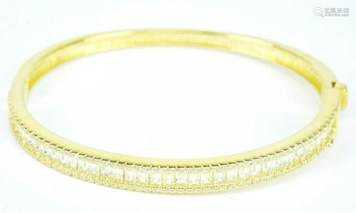 Vermeil Sterling Silver CZ Hinged Bangle Bracelet