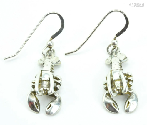 Pair Of Sterling Silver Lobster Pendant Earrings