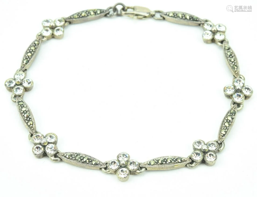 Sterling Silver & Marcasite Floral Motif Bracelet