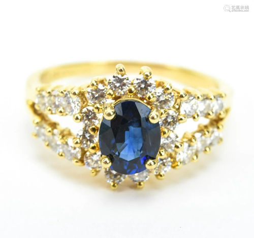 Estate 14kt Gold Diamond & Sapphire Ring