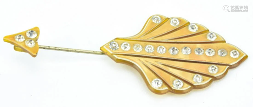 Antique Paste Set Faux Amber Arrow Brooch