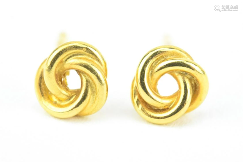 Pair Estate 14 KT Yellow Gold Knot Form Earrings