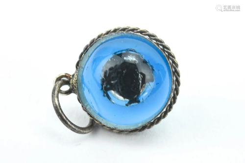 Vintage Sterling & Art Glass Evil Eye Pendant