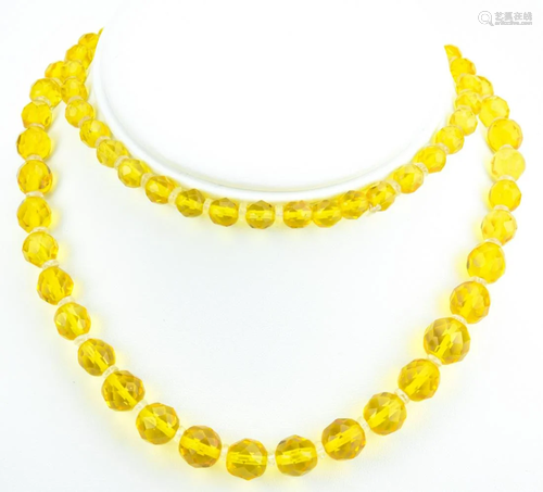 Antique Art Deco Citrine Glass & Crystal Necklace