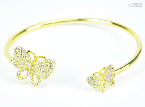 Vermeil Sterling Silver Pave CZ Butterfly Bracelet