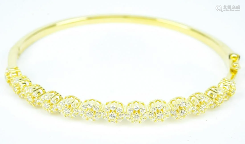 Vermeil Sterling Silver CZ Hinged Bangle Bracelet