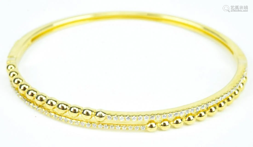 Vermeil Sterling Silver CZ Hinged Bangle Bracelet