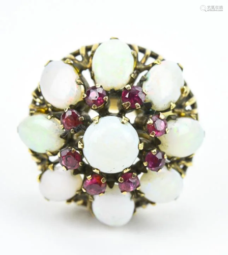 Estate Gold Ruby & Opal Cluster Princess Ring