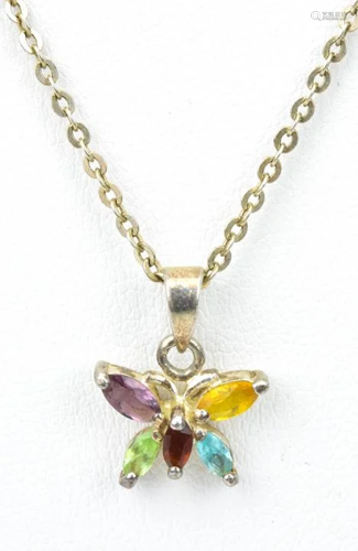 Vintage Sterling & Gemstone Butterfly Necklace