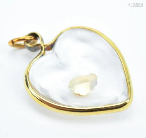 Estate Heart Form Necklace Pendant w Gold Fleck