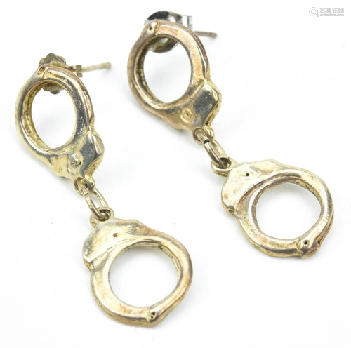 Pair Of Sterling Silver Handcuff Motif Earrings