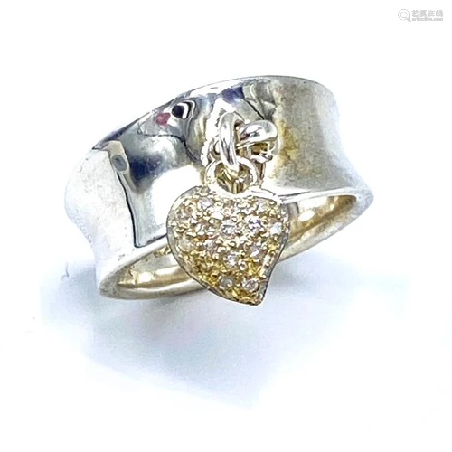 Sterling Silver and Diamond Heart Charm Ring