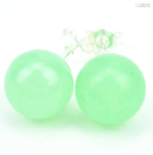 Pair Of Sterling & Jade Stud Earrings