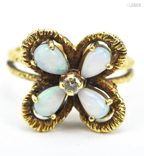 Estate 14kt Yellow Gold Opal & Diamond Ring