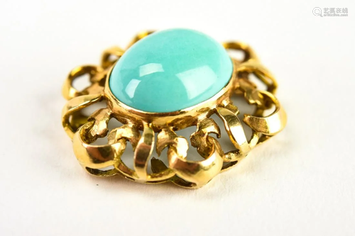 Estate 14k Yellow Gold & Persian Turquoise Pendant