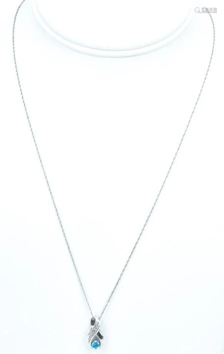 Diamond & Aquamarine Necklace Pendant on Chain