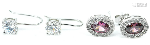 Two Pairs of Sterling Silver & CZ Earrings