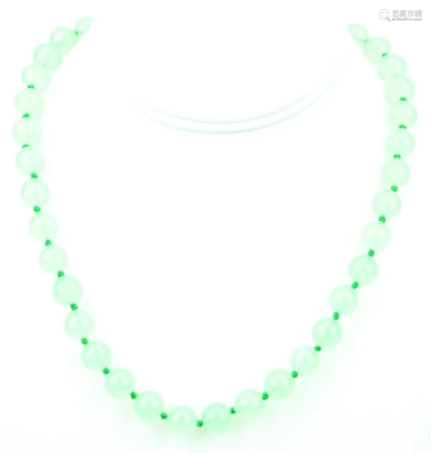 Hand Knotted Green Jade Necklace Strand