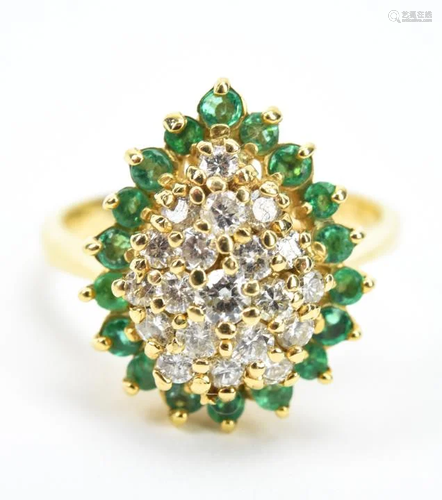 Estate 14kt Gold Diamond & Emerald Ring