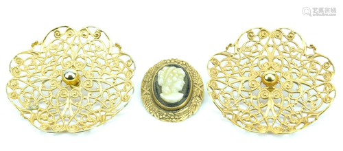 Large Vintage Clip On Earrings W Pendant & Pin