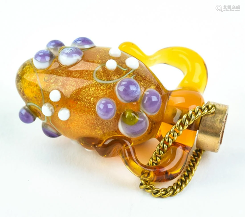 Antique Art Glass & Gold Stone Perfume Pendant