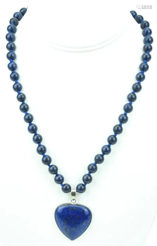 Lapis Lazuli Beaded Necklace W Pendant