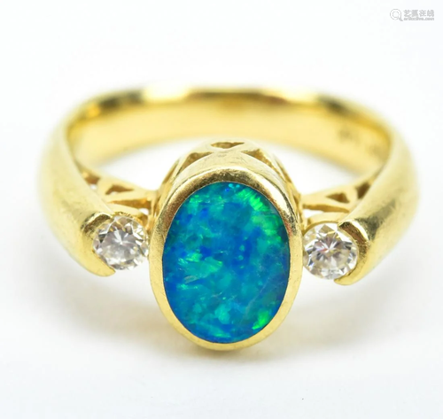 Estate 14kt Yellow Gold Diamond & Opal Ring