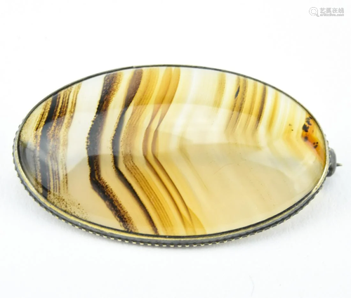 Antique 19th C Specimen Agate Cabachon Brooch