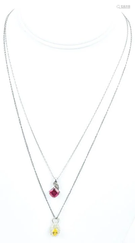 Diamond, Citrine & Ruby Necklace Pendants w Chains