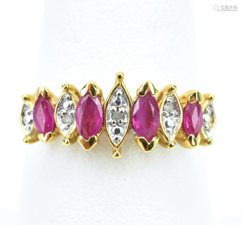 Estate Marquis Cut Ruby & Diamond Accent Ring