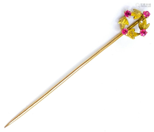 Antique 14K Gold and Ruby Stick Pin