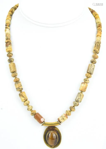 Vermeil Sterling Jasper & Tiger's Eye Necklace