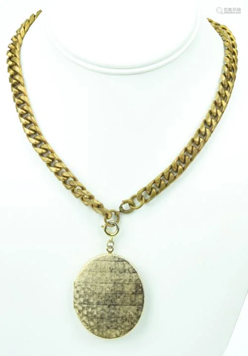 Large Vintage Gilt Metal Locket On Chain